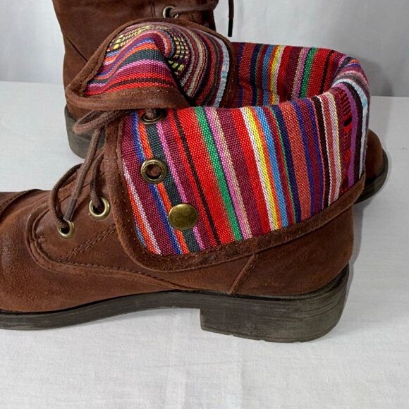 American Eagle Boho Fold-Over Combat Boots Women’s 8 Brown Faux Leather Aztec Wo - Picture 8 of 14